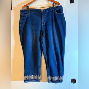 Women's Blue Jeans with Embroidered Hem